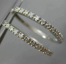0.85CT ROUND DIAMOND 14KT WHITE GOLD 3D CLASSIC 2mm HOOP HANGING EARRINGS #25885