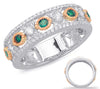 ESTATE .53CT DIAMOND & AAA EMERALD 14KT WHITE & ROSE GOLD 3D ROUND XO LOVE RING