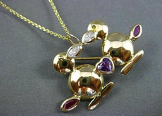 ANTIQUE LARGE 1.50CT AAA MULTI GEM 18KT YELLOW GOLD LOVE DUCK BROOCH CUTE #20178