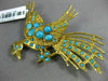 ANTIQUE EXTRA LARGE AAA TURQUOISE 18KT YELLOW GOLD 3D FLYING BIRD BROOCH PIN