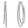 LARGE 2.19CT DIAMOND 18KT WHITE GOLD 2 ROW INSIDE OUT OVAL HOOP HANGING EARRINGS