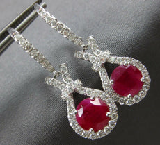 LARGE 4.81CT DIAMOND & AAA RUBY 18KT WHITE GOLD ROUND LOVE KNOT HANGING EARRINGS