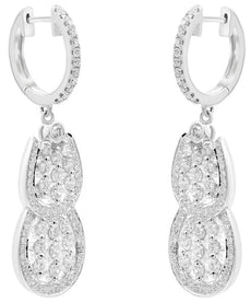 1.35CT DIAMOND 18K WHITE GOLD MULTI ROW DOUBLE HORSESHOE HUGGIE HANGING EARRINGS