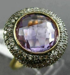 ESTATE LARGE 4.51CT WHITE CHOCOLATE FANCY DIAMOND AMETHYST 14KT YELLOW GOLD RING