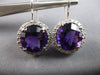 EXTRA LARGE 6.17CT DIAMOND & AAA AMETHYST 14K WHITE GOLD HALO LEVERBACK EARRINGS