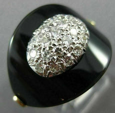 ANTIQUE WIDE .40CT DIAMOND & AAA ONYX 14K TWO TONE GOLD CLASSIC OVAL RING #26358