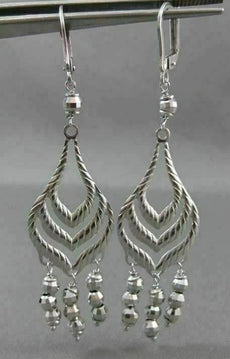 ANTIQUE LONG SEASHELL 14KT WHITE GOLD DIAMOND CUT CHANDELIER EARRINGS #19425