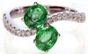 WIDE 1.61CT DIAMOND & AAA EMERALD 18KT WHITE GOLD OVAL & ROUND 2 STONE LOVE RING