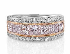 WIDE 2.80CT WHITE & PINK DIAMOND 18K WHITE & ROSE GOLD PRINCESS ANNIVERSARY RING