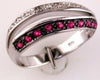 ESTATE .36CT DIAMOND & AAA RUBY 14KT WHITE GOLD 3D DOUBLE ROW FUN RING