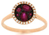 .63CT DIAMOND & AAA RUBY 14K ROSE & BLACK GOLD 3D CLUSTER CIRCULAR HALO FUN RING