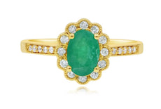 .99CT DIAMOND & AAA EMERALD 14KT YELLOW GOLD 3D OVAL & ROUND FILIGREE LOVE RING