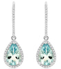 2.32CT DIAMOND & AAA AQUAMARINE 14KT WHITE GOLD PEAR SHAPE HALO HANGING EARRINGS