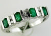 ESTATE .89CT DIAMOND & AAA EMERALD 14K WHITE GOLD 2 ROW WEDDING ANNIVERSARY RING