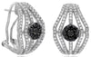 WIDE 1.52CT WHITE & BLACK DIAMOND 14K WHITE GOLD FLOWER CLIP ON HANGING EARRINGS