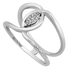 0.05CT DIAMOND 18K WHITE GOLD CLASSIC ROUND CLUSTER MARQUISE SHAPE LOVE KNOT RING