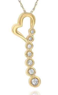 .10CT DIAMOND 14KT YELLOW GOLD ROUND JOURNEY BEZEL HEART LOVE FLOATING PENDANT