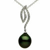 ESTATE LARGE .18CT DIAMOND & AAA TAHITIAN PEARL 14KT WHITE GOLD FLOATING PENDANT