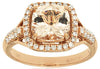 Estate 2.3Ct Diamond & AAA Morganite 14Kt Rose Gold 3D Cushion & Round Square Halo Ring