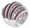 EXTRA LARGE 5.63CT DIAMOND & AAA RUBY 18KT WHITE GOLD MULTI ROW CRISS CROSS RING