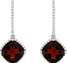 5.71CT DIAMOND & AAA GARNET 14KT WHITE GOLD 3D HALO GEOMETRICAL HANGING EARRINGS