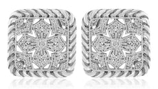 ESTATE .27CT DIAMOND 14KT WHITE GOLD PAVE SQUARE OPEN FILIGREE CLIP ON EARRINGS