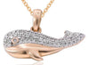 ESTATE .10CT DIAMOND 14KT ROSE GOLD 3D HAPPY WHALE FUN FLOATING PENDANT