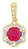 .78CT DIAMOND & AAA RUBY 14KT YELLOW GOLD ROUND & BAGUETTE LOVE FLOATING PENDANT