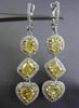 LARGE 4.02CT WHITE & FANCY YELLOW DIAMOND 18K 2 TONE GOLD HEART HANGING EARRINGS