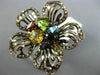 ESTATE LARGE 3.80CT DIAMOND & MULTI COLOR GEM 14K WHITE & BLACK GOLD FLOWER RING