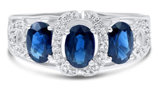 1.96CT DIAMOND & AAA SAPPHIRE 14KT WHITE GOLD 3D OVAL & ROUND ANNIVERSARY RING