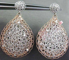 ESTATE EXTRA LARGE .36CT DIAMOND 14K WHITE & ROSE GOLD 3D WOVEN HANGING EARRINGS
