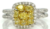 WIDE .96CT WHITE & FANCY YELLOW DIAMOND 18K 2 TONE GOLD MULTI SHAPE CLUSTER RING