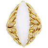 .79CT DIAMOND & AAA WHITE CHALCEDONY 18KT YELLOW GOLD MARQUISE MULTI LEAF RING