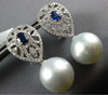 2.16CT DIAMOND & SAPPHIRE & AAA SOUTH SEA PEARL 18K WHITE GOLD HANGING EARRINGS