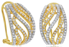 WIDE .87CT DIAMOND 14KT 2 TONE GOLD 3D MULTI ROW MULTI WAVE FUN HANGING EARRINGS