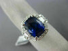 ESTATE LARGE 6.72CT DIAMOND & AAA SAPPHIRE PLATINUM CUSHION HALO ENGAGEMENT RING