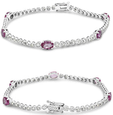 3.60CT DIAMOND & AAA PINK SAPPHIRE 18KT WHITE GOLD OVAL & ROUND TENNIS BRACELET