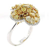 4.0CT WHITE & FANCY YELLOW DIAMOND 18KT WHITE GOLD 4 LEAF CLOVER FLOWER FUN RING