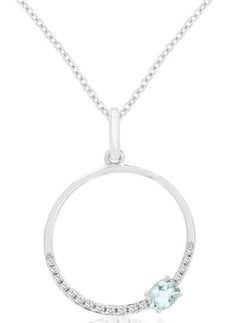 .22CT DIAMOND & AAA AQUAMARINE 14KT WHITE GOLD 3D OVAL & ROUND FLOATING PENDANT