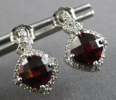 ESTATE 2.78CT DIAMOND & AAA GARNET 14KT WHITE GOLD SQUARE HALO HANGING EARRINGS