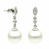 ESTATE .11CT DIAMOND & AAA PEARL 14KT WHITE GOLD 3D MILGRAIN HANGING EARRINGS
