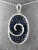 ESTATE LARGE 3.51CT DIAMOND & AAA SAPPHIRE 18K WHITE GOLD OVAL SWIRL FUN PENDANT