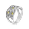 WIDE .68CT WHITE & FANCY YELLOW DIAMOND 14KT WHITE GOLD 3D MULTI ROW ETOILE RING
