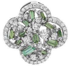 .95CT DIAMOND & AAA EMERALD 14K WHITE GOLD 4 LEAF CLOVER FLOWER FLOATING PENDANT