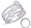 ESTATE .95CT DIAMOND 14KT WHITE GOLD 3D 3 ROW MULTI FLOWER DIAGONAL LOVE RING