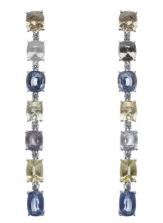 29.0CT DIAMOND & AAA MULTI COLOR SAPPHIRE 18K WHITE GOLD 3D FUN HANGING EARRINGS