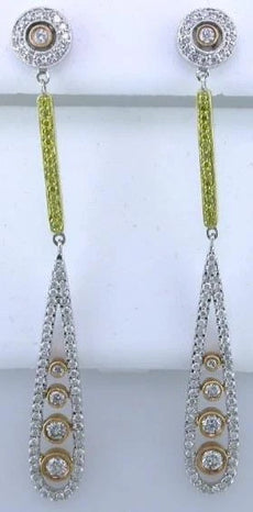 1.03CT WHITE & FANCY YELLOW DIAMOND 18KT WHITE AND ROSE GOLD 3D HANGING EARRINGS