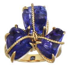 ESTATE LARGE 15.91CT AAA TANZANITE 18KT YELLOW GOLD MULTI SHAPE FLOWER FUN RING