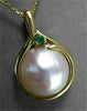 ESTATE .10CT AAA EMERALD & AAA MABE PEARL 14KT YELLOW GOLD PENDANT W/ CHAIN #330